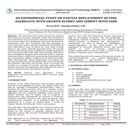 Experimental Investigation on Concrete with Partial Replacement of Fine ...
