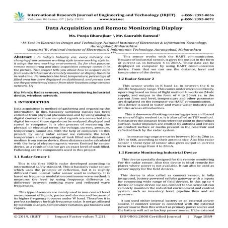 IRJET-  	  Data Acquisition and Remote Monitoring Display