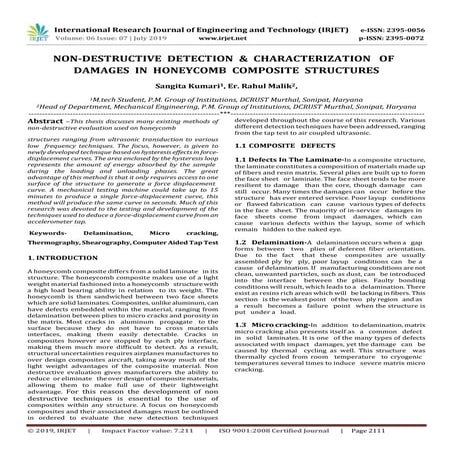 IRJET-  	  Non-Destructive Detection & Characterization of Damages in Honeyco...