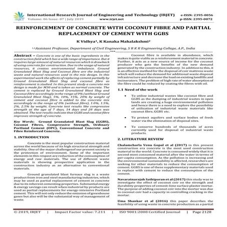 IRJET-  	  Reinforcement of Concrete with Coconut Fibre and Partial Replaceme...