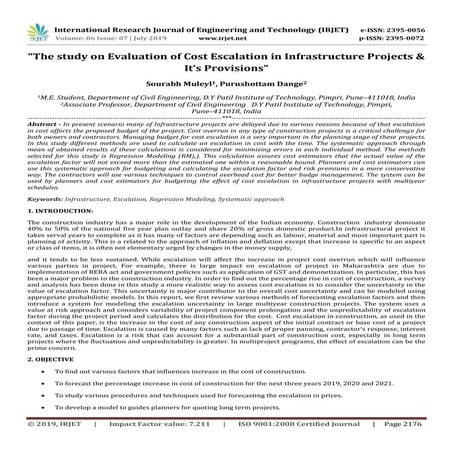 IRJET-  	  The Study on Evaluation of Cost Escalation in Infrastructure Proje...