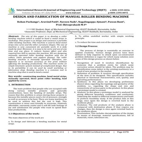 IRJET-  	  Design and Fabrication of Manual Roller Bending Machine