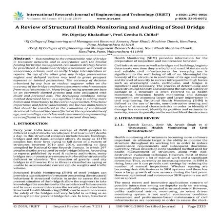 IRJET- A Review of Structural Health Monitoring and Auditing of Steel Bridge