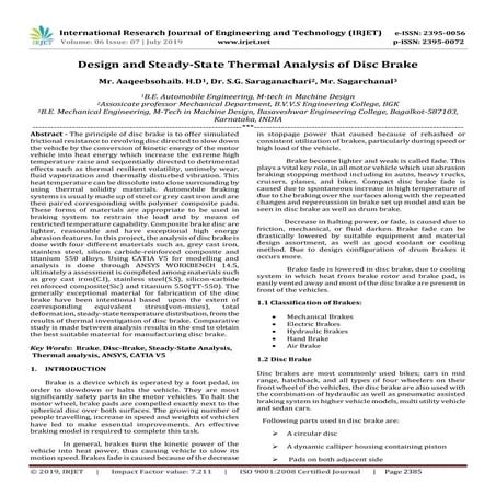 IRJET-  	  Design and Steady-State Thermal Analysis of Disc Brake