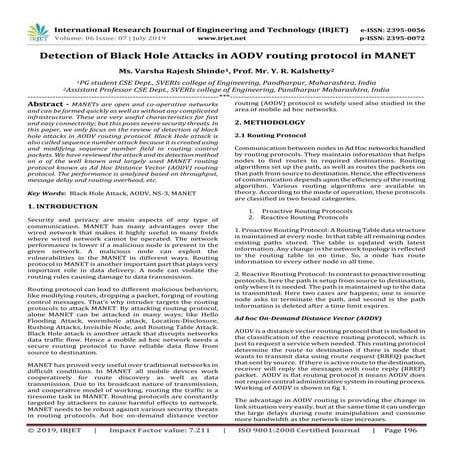 IRJET- Detection of Black Hole Attacks in AODV Routing Protocol in MANET