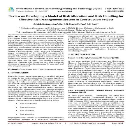 IRJET- Review on Developing a Model of Risk Allocation and Risk Handling for ...