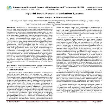 IRJET- Hybrid Book Recommendation System