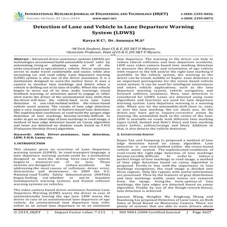 IRJET- Detection of Lane and Vehicle in Lane Departure Warning System (LDWS)