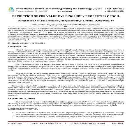 IRJET- Prediction of CBR Value by using Index Properties of Soil