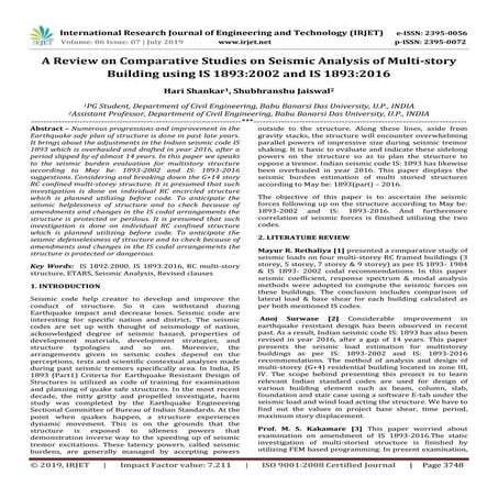 IRJET- A Review on Comparative Studies on Seismic Analysis of Multi ...