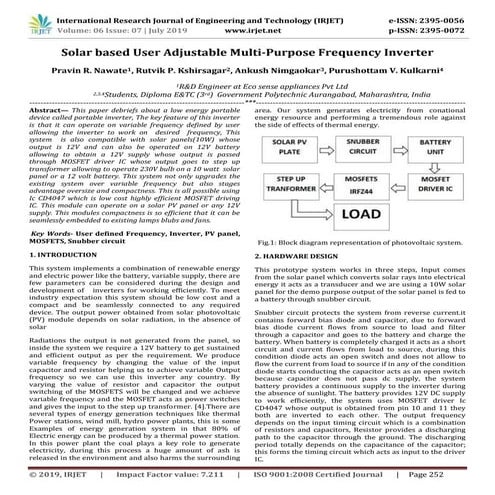 IRJET- Solar based User Adjustable Multi-Purpose Frequency Inverter