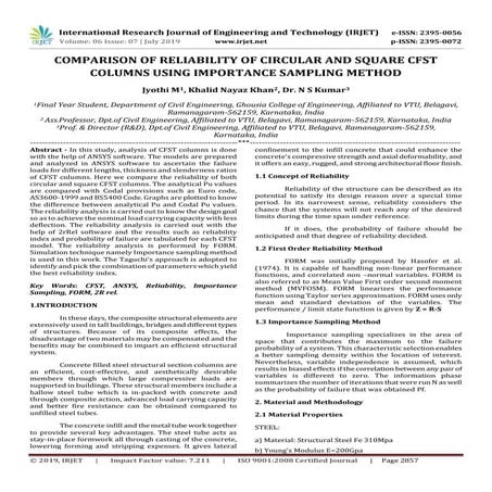 IRJET-  	  Comparison of Reliability of Circular and Square CFST Columns usin...