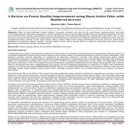 IRJET- A Review on Power Quality Improvement using Shunt Active Filter with M...