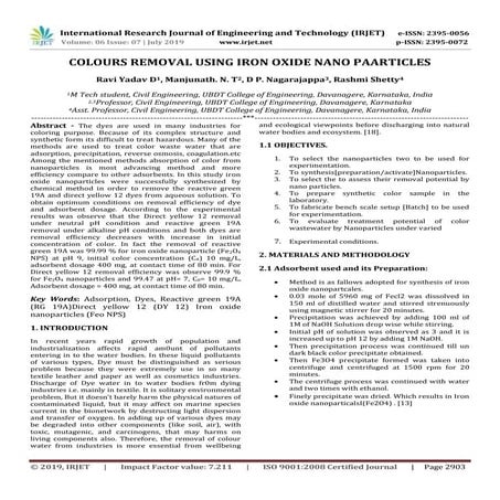IRJET-  	  Colours Removal using Iron Oxide Nano Paarticles