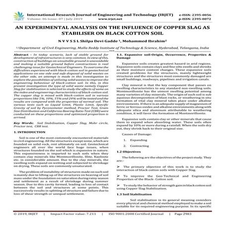 IRJET- An Experimental Analysis on the Influence of Copper Slag as Stabiliser...