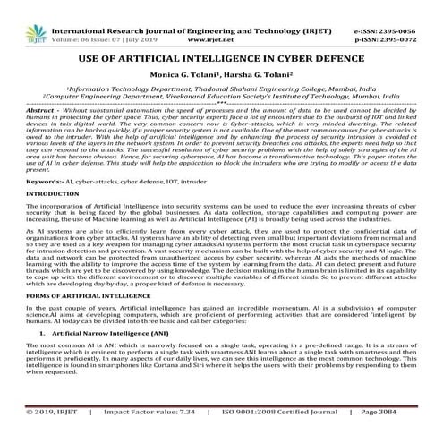 IRJET- Use of Artificial Intelligence in Cyber Defence