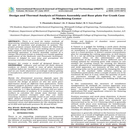 IRJET-  	  Design and Thermal Analysis of Fixture Assembly and Base Plate for...