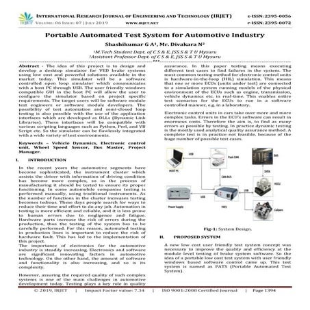 IRJET- Portable Automated Test System for Automotive Industry