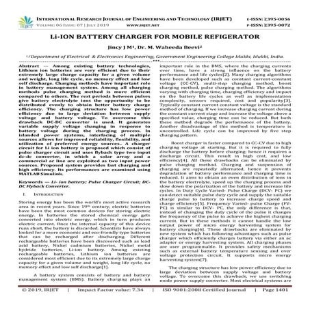 IRJET- Li-ION Battery Charger for Mobile Refigerator