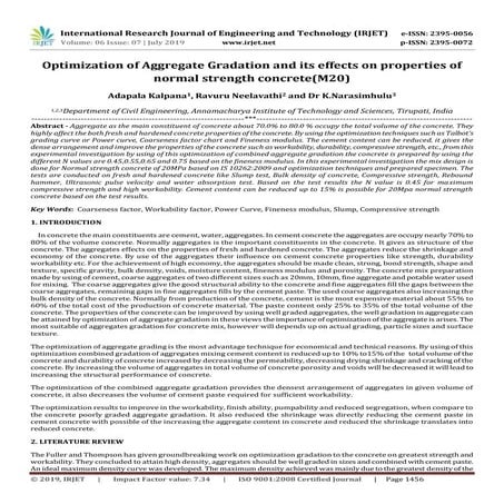 IRJET- Optimization of Aggregate Gradation and its Effects on Properties of N...