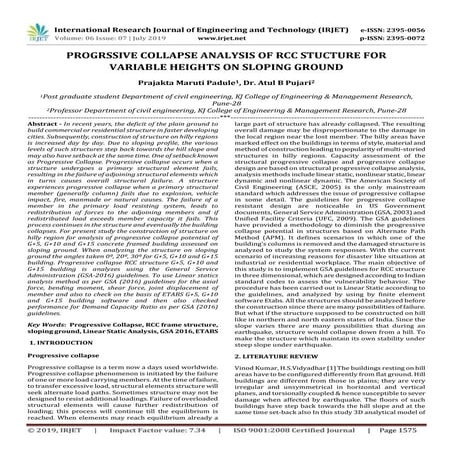 IRJET- Progrssive Collapse Analysis of RCC Stucture for Variable Heights on S...