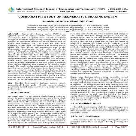 IRJET-  	  Comparative Study on Regnerative Braking System