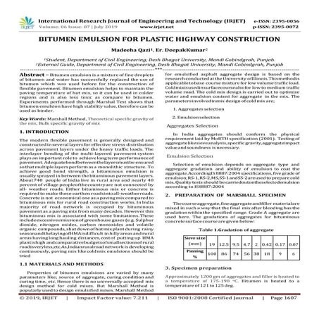 IRJET- Bitumen Emulsion for Plastic Highway Construction
