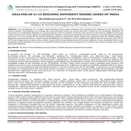 IRJET-  	  Analysis of G+15 Building Different Seismic Zones of India