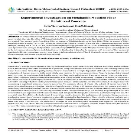 IRJET- Experimental Investigation on Metakaolin Modified Fiber Reinforced Con...
