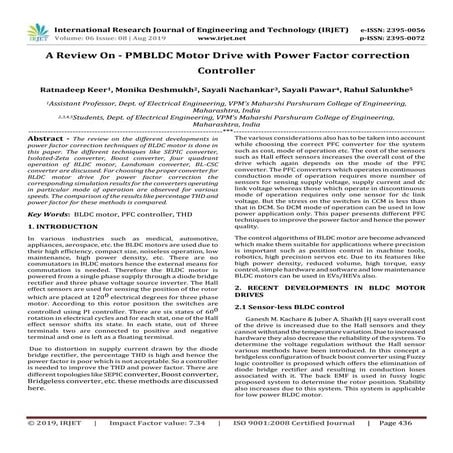 IRJET- A Review on - PMBLDC Motor Drive with Power Factor Correction Controller