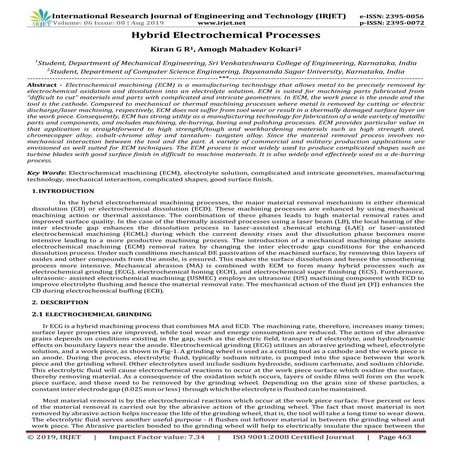 IRJET- Hybrid Electrochemical Processes