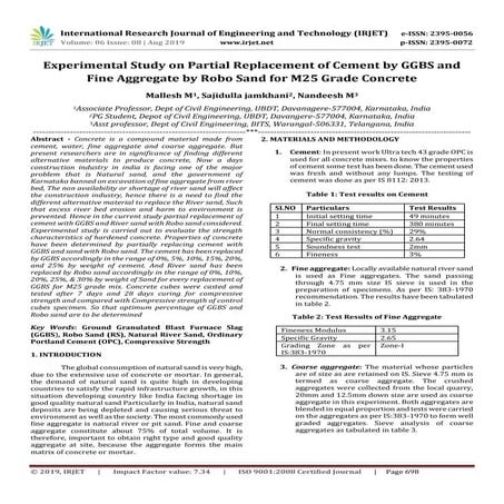 IRJET- Experimental Study on Partial Replacement of Cement by GGBS and ...