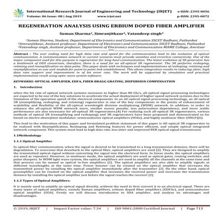 IRJET- Regeneration Analysis using Erbium Doped Fiber Amplifier