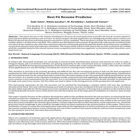 IRJET-  	  Best Fit Resume Predictor