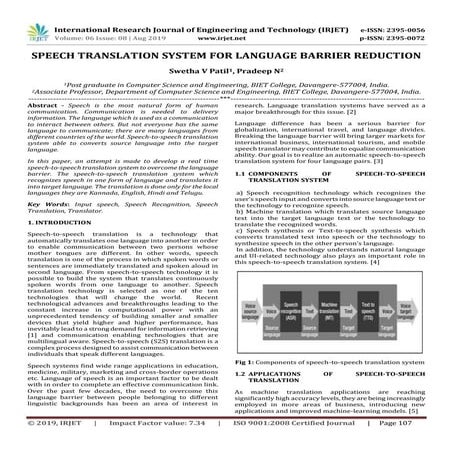IRJET-  	  Speech Translation System for Language Barrier Reduction