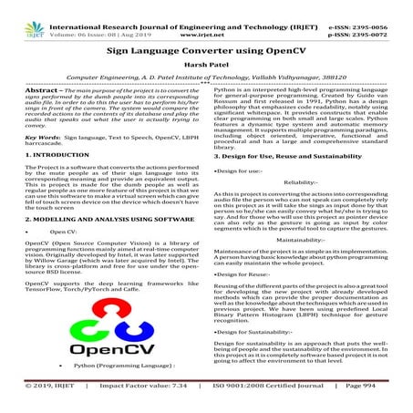 IRJET- Sign Language Converter using OpenCV | PDF