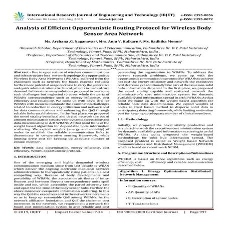 IRJET-  	  Analysis of Efficient Opportunistic Routing Protocol for Wireless ...