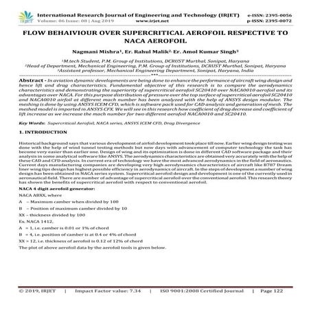 IRJET- Flow Behaiviour Over Supercritical Aerofoil Respective to NACA Aerofoil