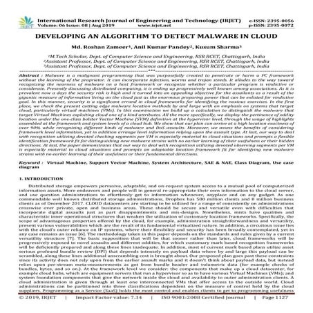 IRJET- Developing an Algorithm to Detect Malware in Cloud