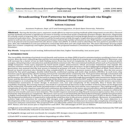 IRJET- Broadcasting Test Patterns to Integrated Circuit Via Single Bidirectio...