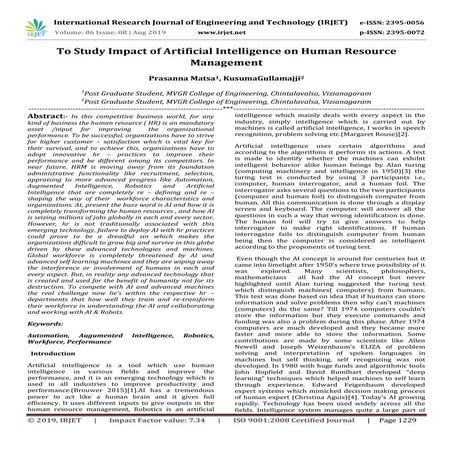 TRANSFORMATION OF HUMAN RESOURCE MANAGEMENT DUE TO IMPACT OF ARTIFICIAL ...