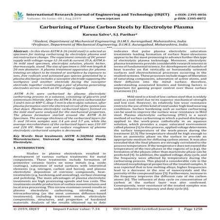 IRJET- Carburizing of Plane Carbon Steels by Electrolyte Plasma