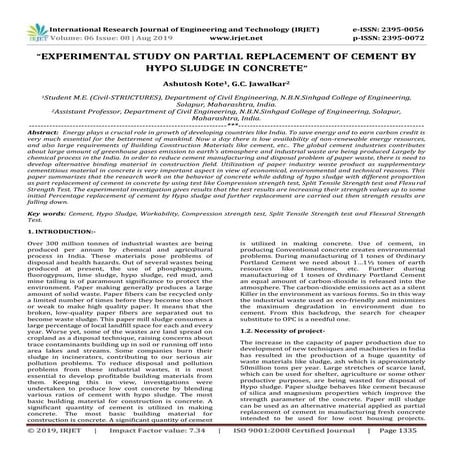 IRJET-  	  Experimental Study on Partial Replacement of Cement by Hypo Sludge...