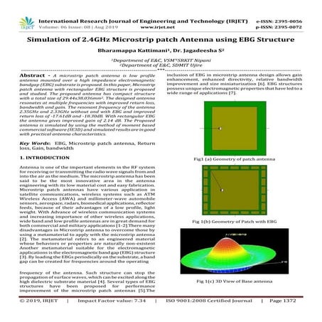 IRJET- Simulation of 2.4GHz Microstrip Patch Antenna using EBG Structure