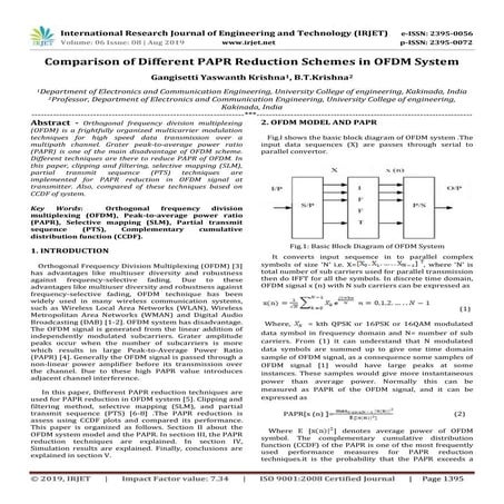 IRJET- Comparison of Different PAPR Reduction Schemes in OFDM System