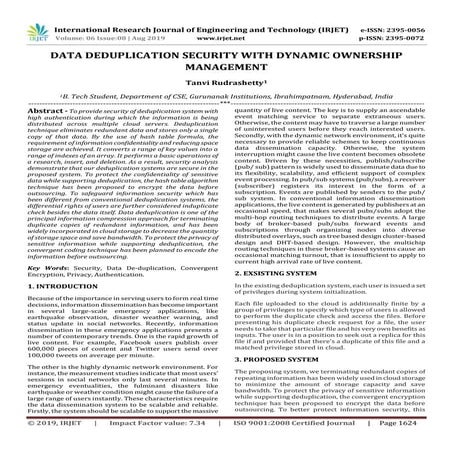 IRJET- Data Deduplication Security with Dynamic Ownership Management