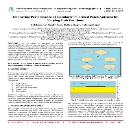 IRJET- Improving Performance of Circularly Polarized Patch Antenna by Varying...