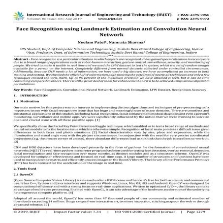 IRJET- Face Recognition using Landmark Estimation and Convolution Neural Network