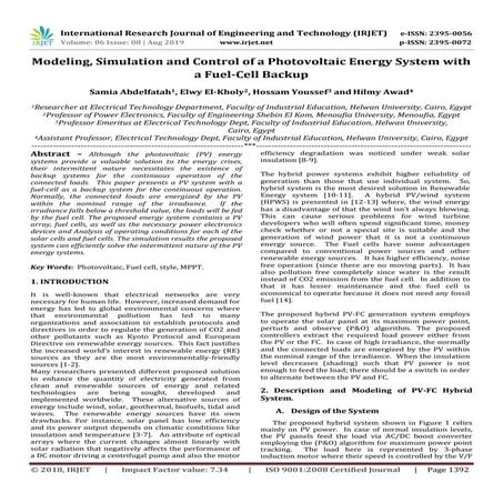 IRJET-  	  Modeling, Simulation and Control of a Photovoltaic Energy System w...