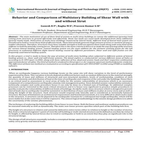 IRJET- Behavior and Comparison of Multistory Building of Shear Wall with and ...